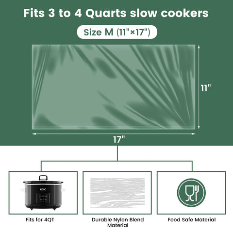 KOOC liners fit 3-4 qt slow cookers for versatile meals.