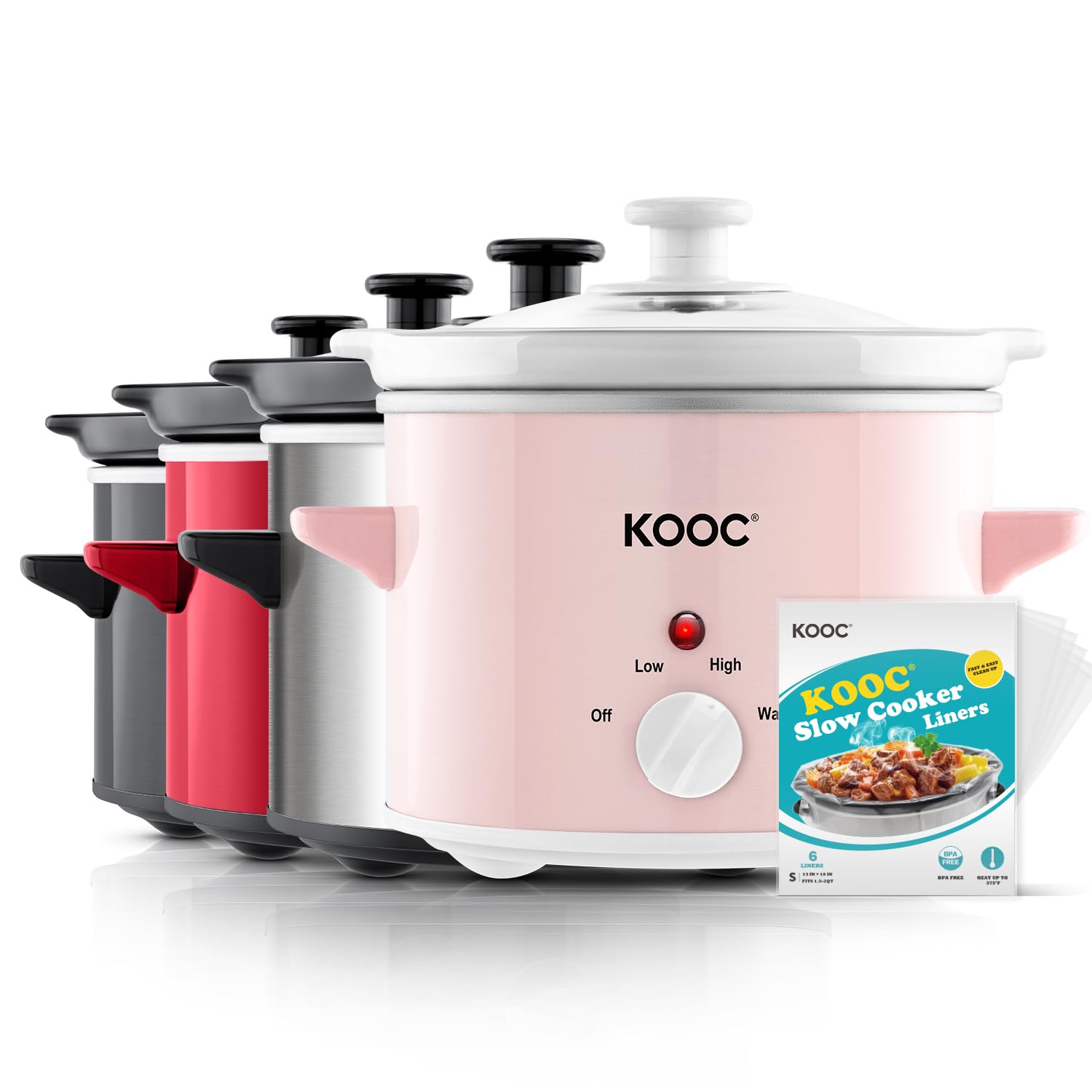 KOOC 2-quart slow cooker with liner pack simplifies cleanup after hearty family meals.