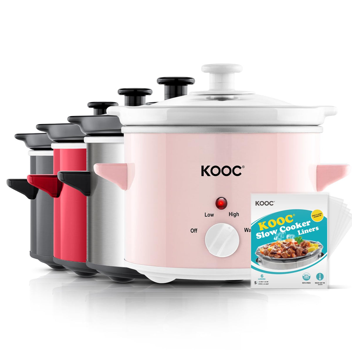 KOOC 2-quart slow cooker with liner pack simplifies cleanup after hearty family meals.