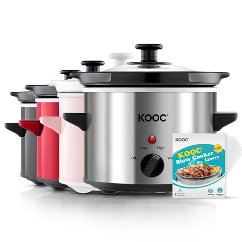 KOOC small slow cooker with included liners for easy cleanup