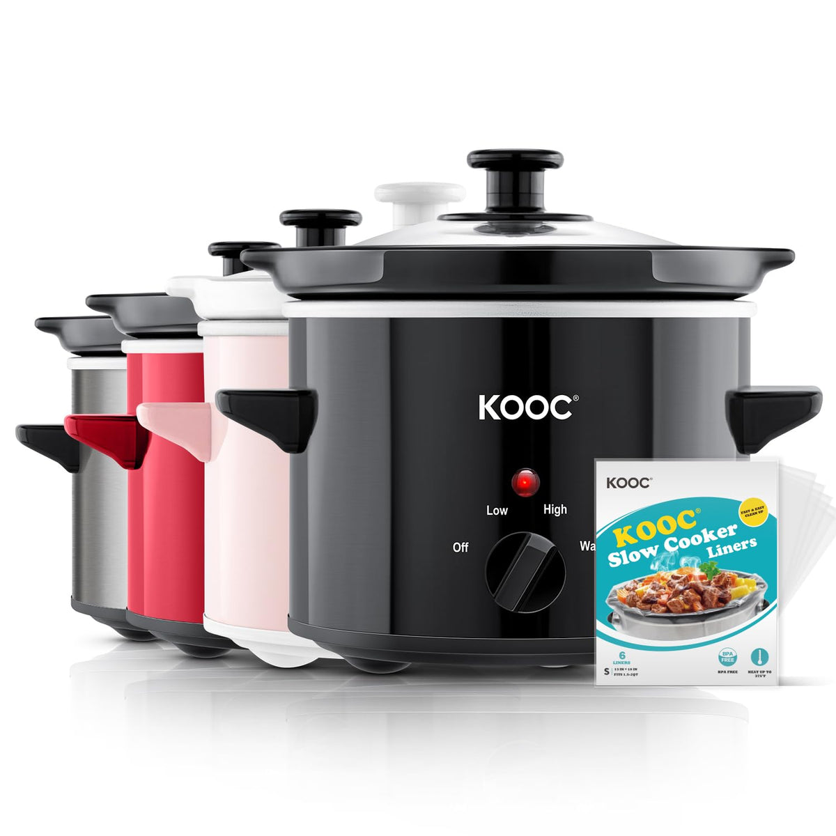 KOOC 2-Quart slow cooker with included liners for easy cleanup