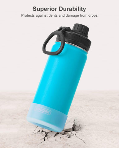 Koodee 16oz vacuum insulated bottle wide-mouth close-up highlights easy filling and cleaning.
