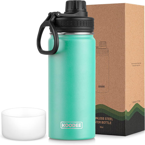 koodee 16 oz teal water bottle front view highlighting the triple-wall insulation