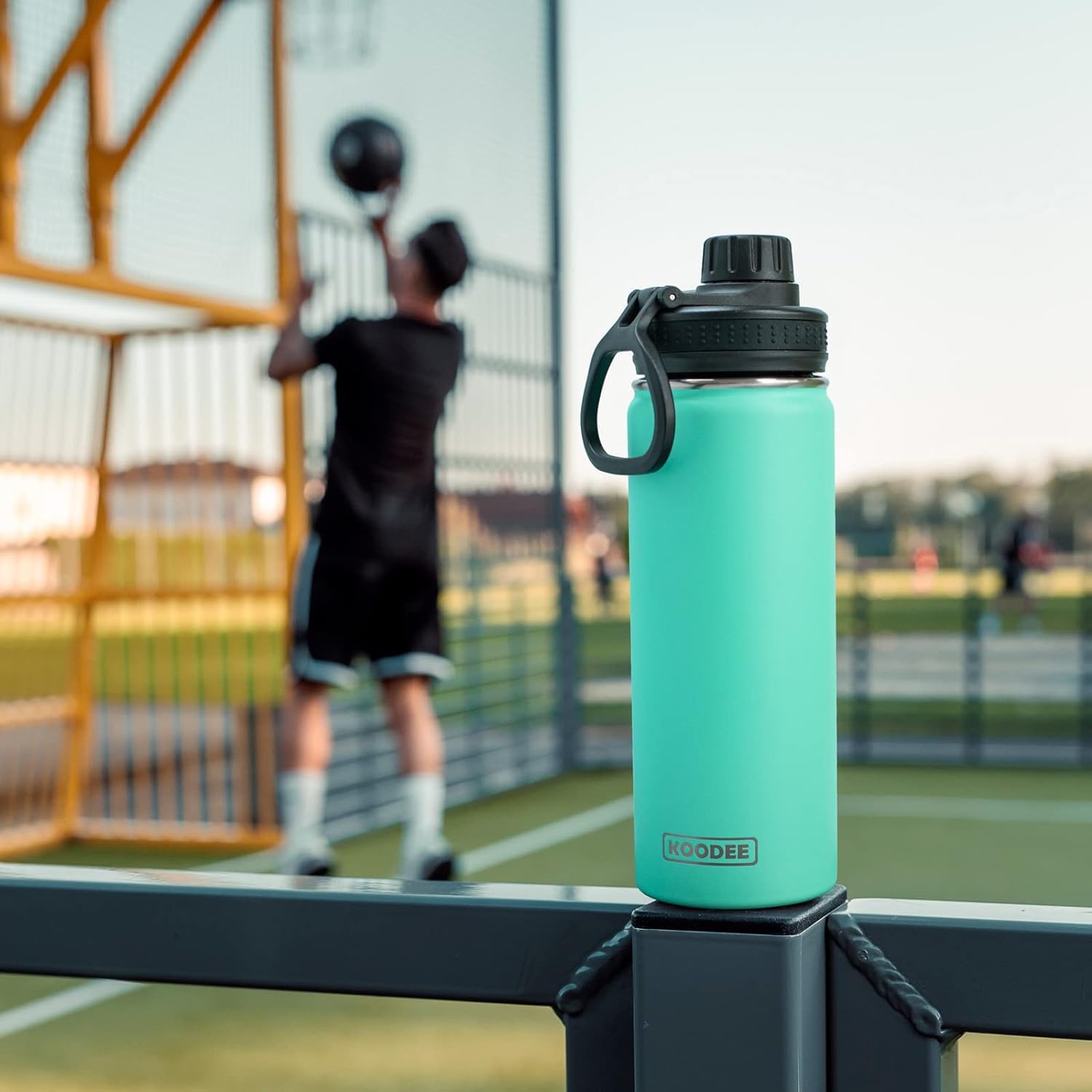 koodee teal bottle with leakproof spout lid for mess-free travels