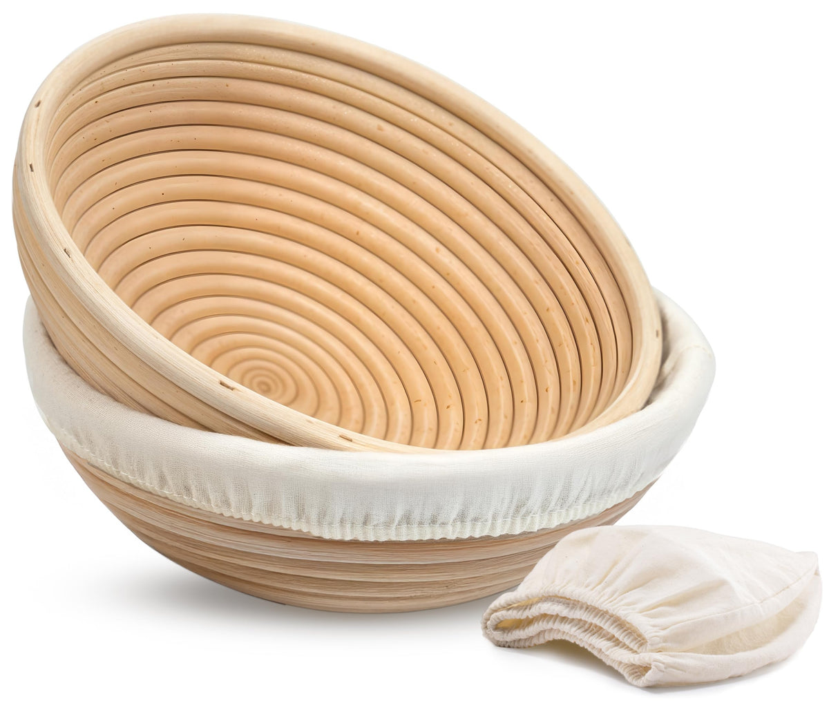 KooK 9-inch Banneton basket ready for dough shaping with patterned loaf.