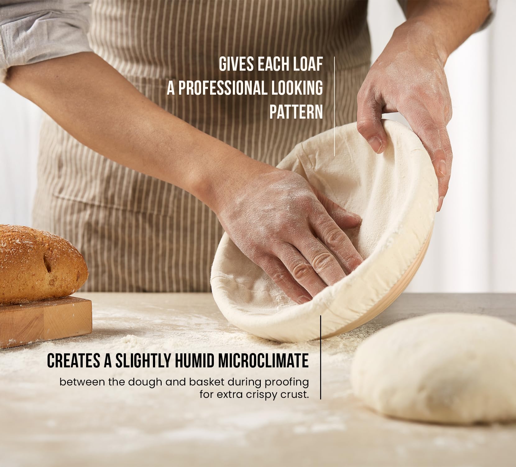 KooK linen liner for Banneton basket keeps dough from sticking and cleanup easy.