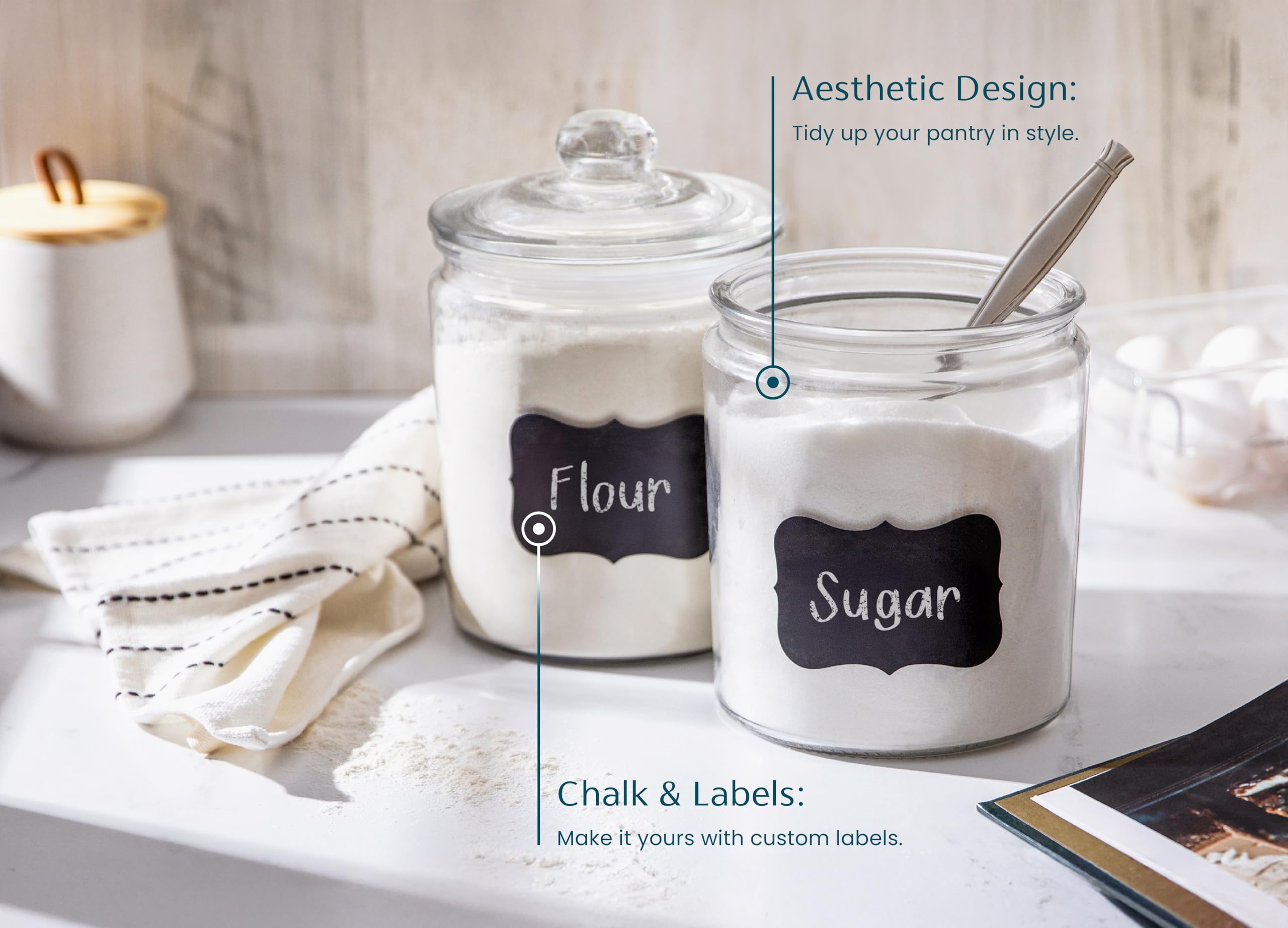KooK apothecary canisters suited for bathroom vanity organization