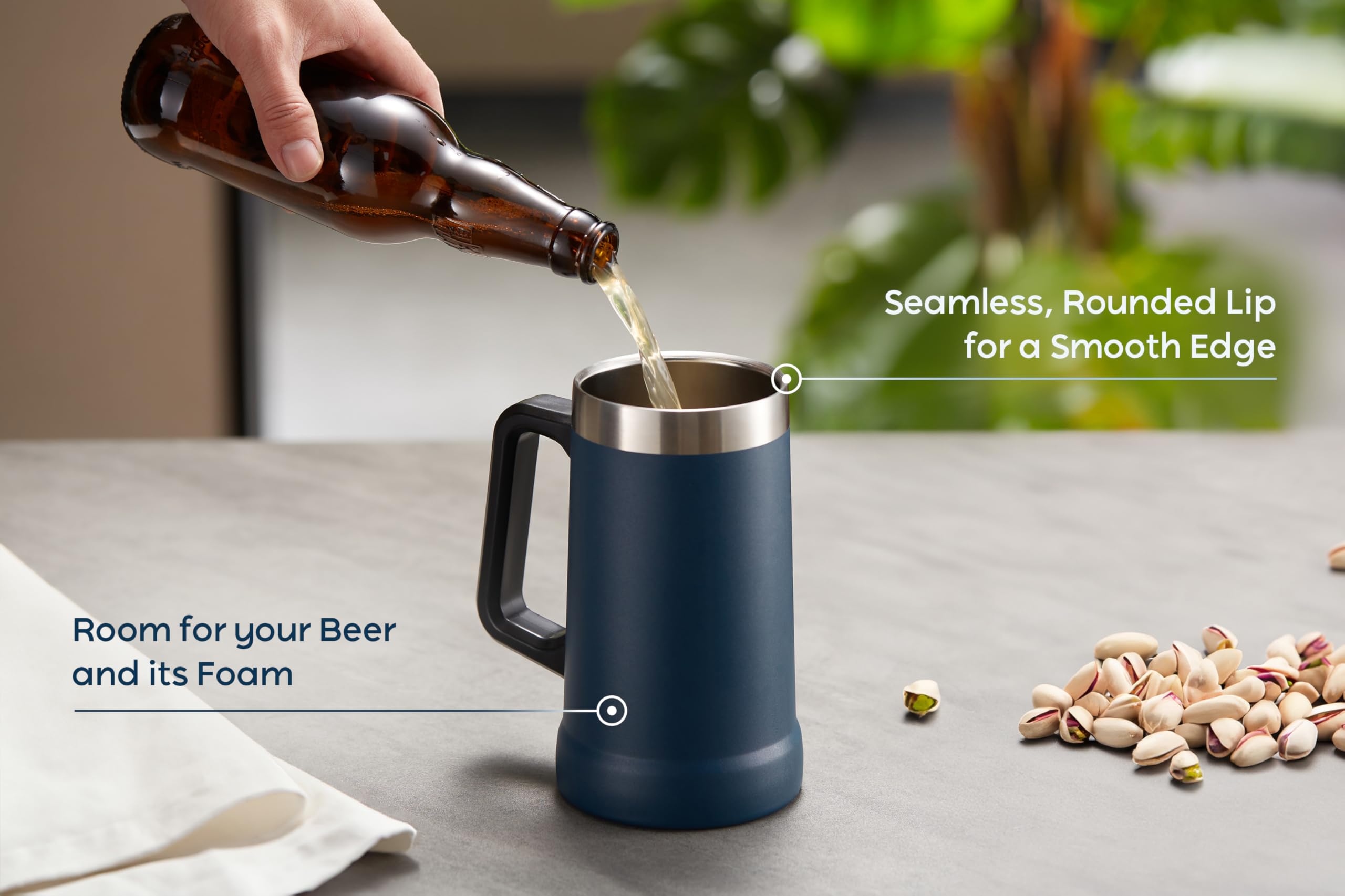 KooK beer stein double-walled insulation keeps drinks at temp longer.