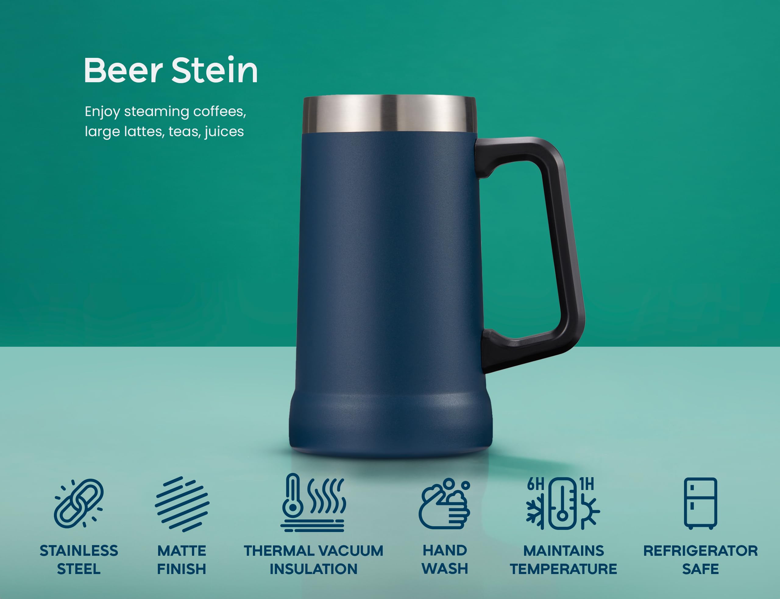 KooK navy blue finish on a premium beer stein with sturdy build.