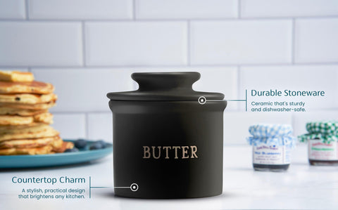 Kook Butter Crock ceramic speckled stoneware close-up emphasizing durability