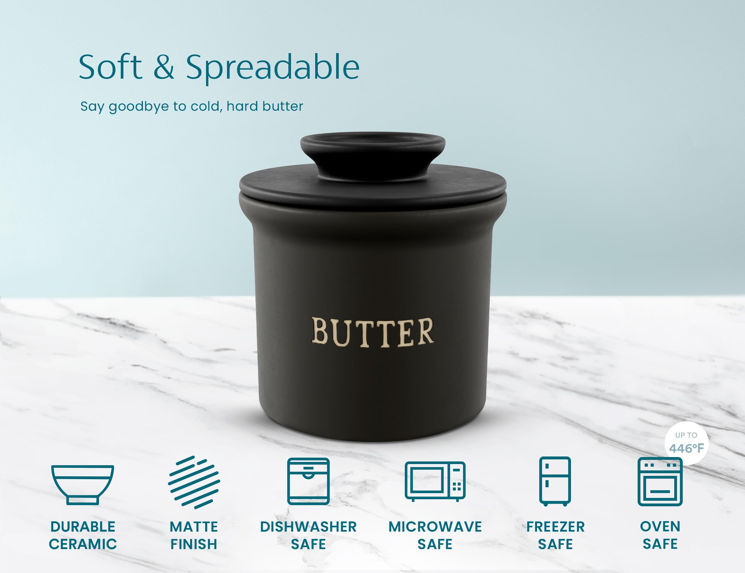 Kook Butter Crock with bell-down lid demonstrates quick serving