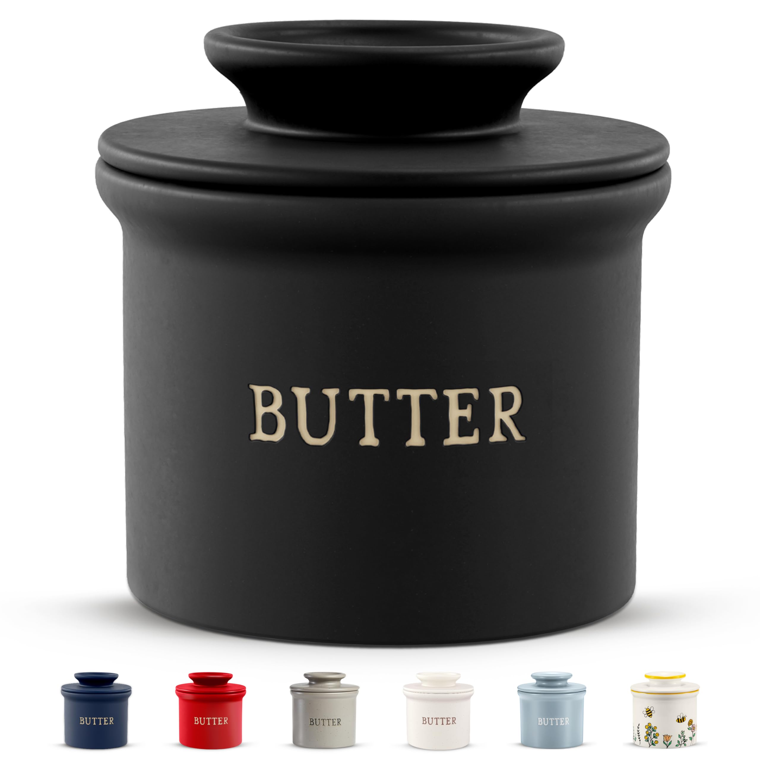 Kook Butter Crock with lid in black keeps butter soft and ready to spread