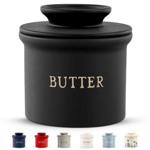 Kook Butter Crock with lid in black keeps butter soft and ready to spread