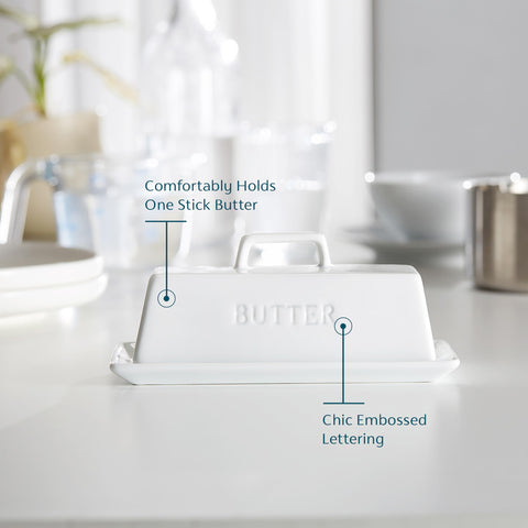 KooK butter dish ceramic white finish on countertop
