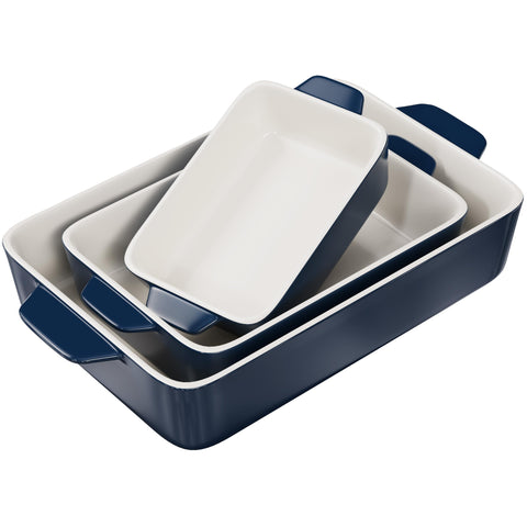Kook casserole dish in navy ceramic, oven-safe for casseroles and bake-and-serve