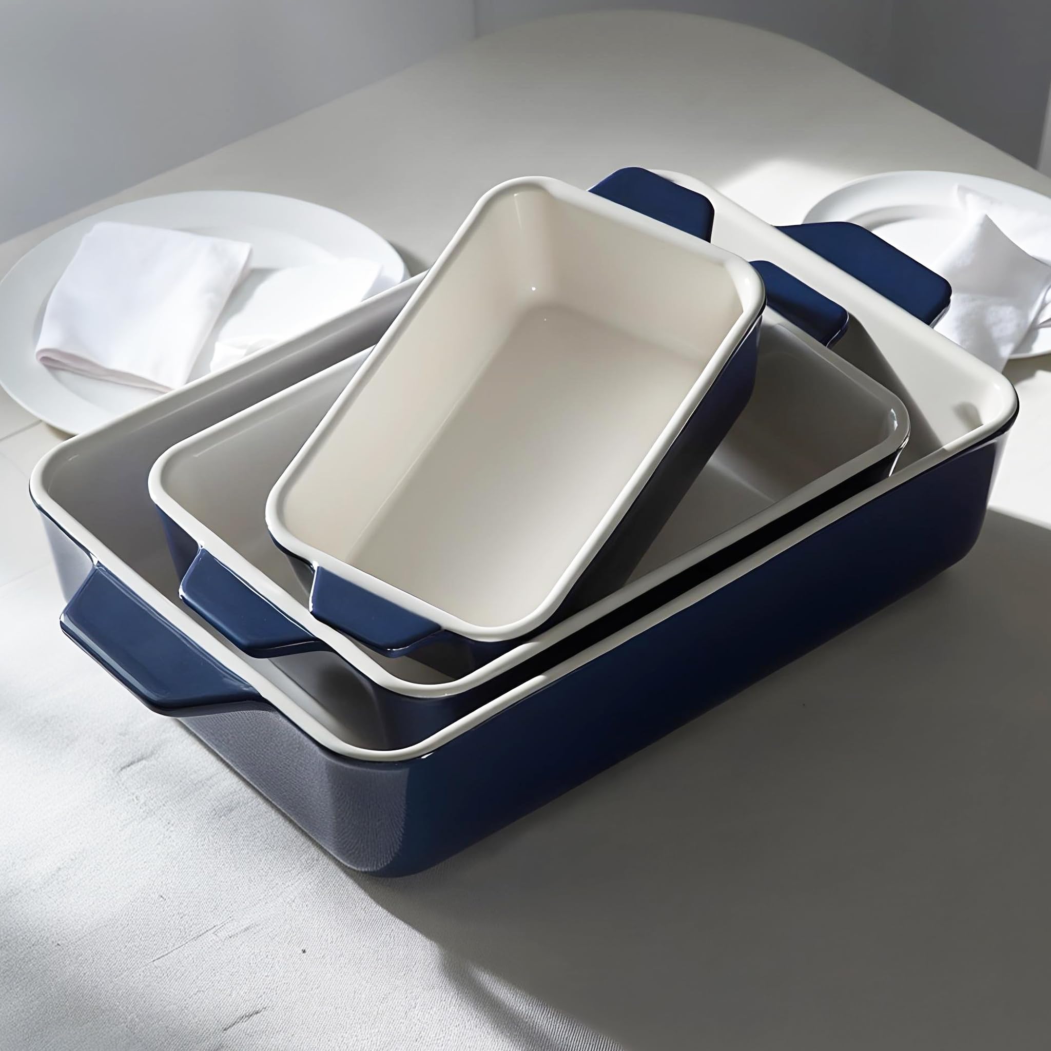 Kook ceramic bakeware stackable for compact storage