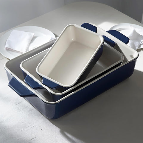 Kook ceramic bakeware stackable for compact storage