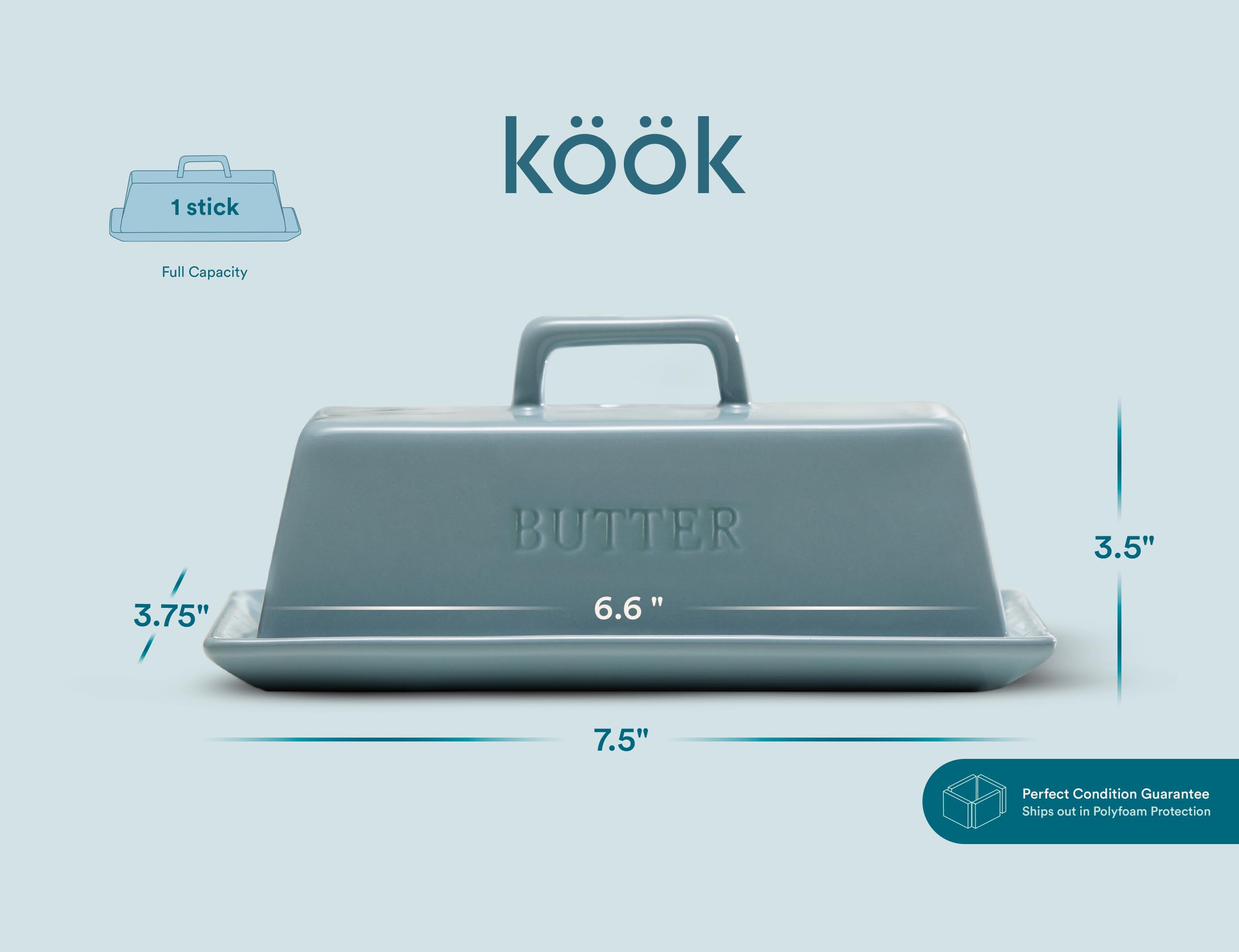 KooK Casper Blue butter keeper on a countertop blends with decor.