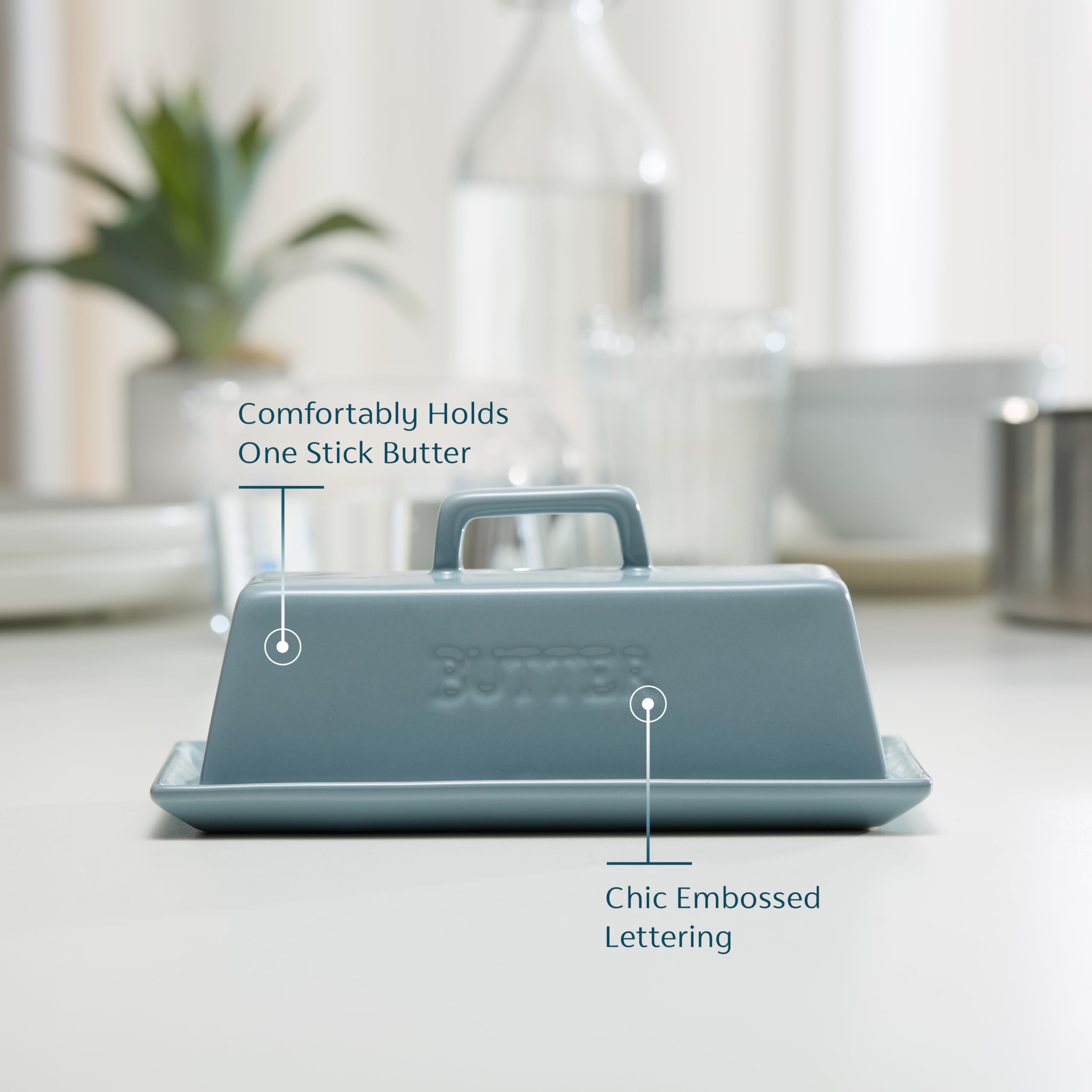 KooK ceramic butter dish shows inner ridge securing the lid.