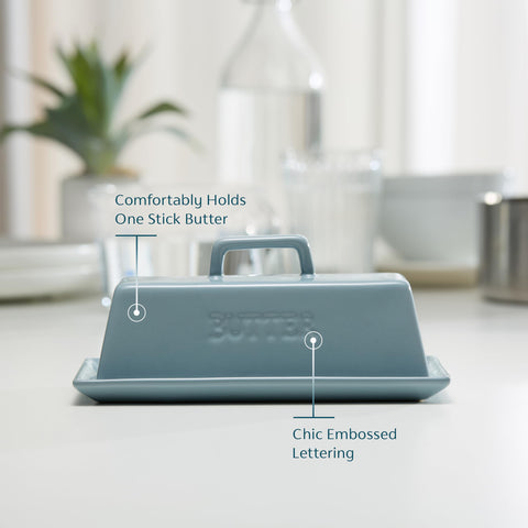 KooK ceramic butter dish shows inner ridge securing the lid.