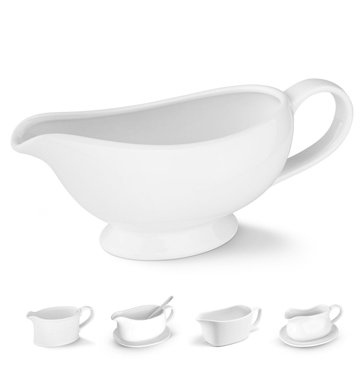 KooK ceramic gravy boat with pour-spout for clean, smooth pouring