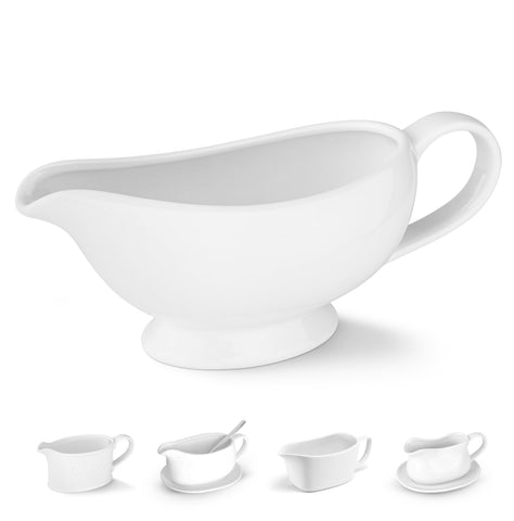KooK ceramic gravy boat with pour-spout for clean, smooth pouring