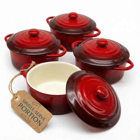 KooK ceramic mini cocotte with crimson ombre lid for elegant oven-to-table service