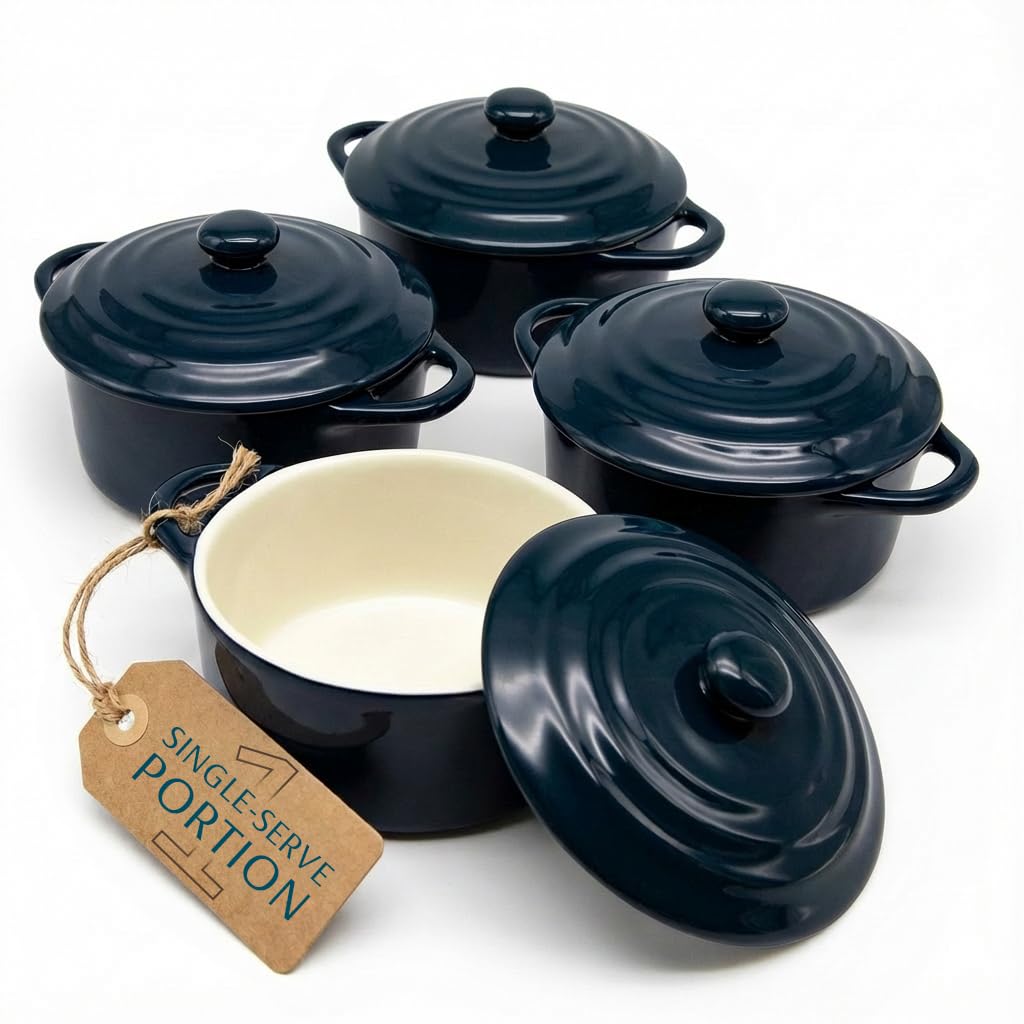 KooK ceramic mini cocotte navy dish for personal servings and oven use.