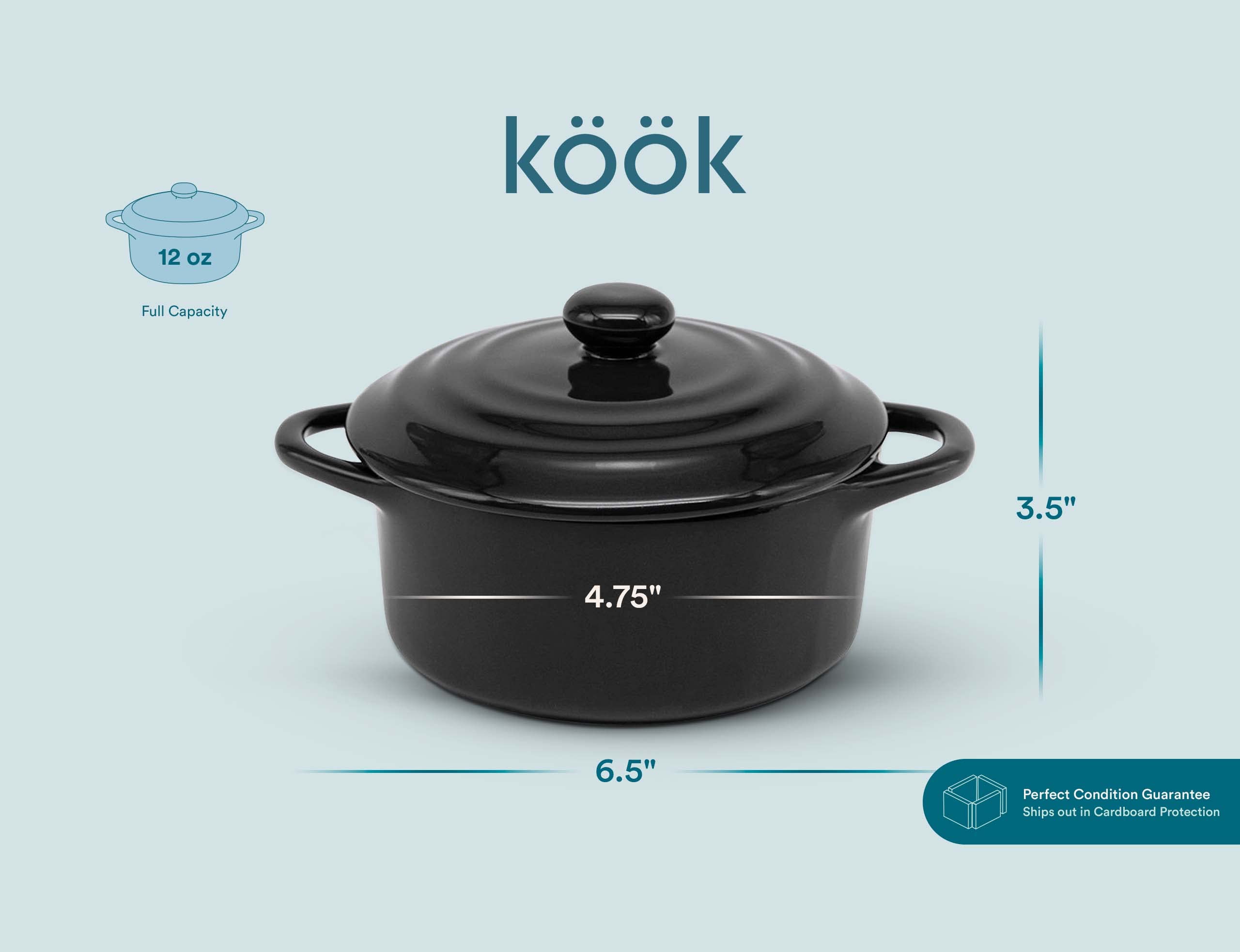 Kook ceramic ramekins with lids and handles for versatile cooking