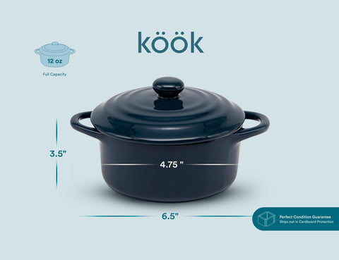 KooK navy dishwasher-safe cocotte for easy cleanup after meals.