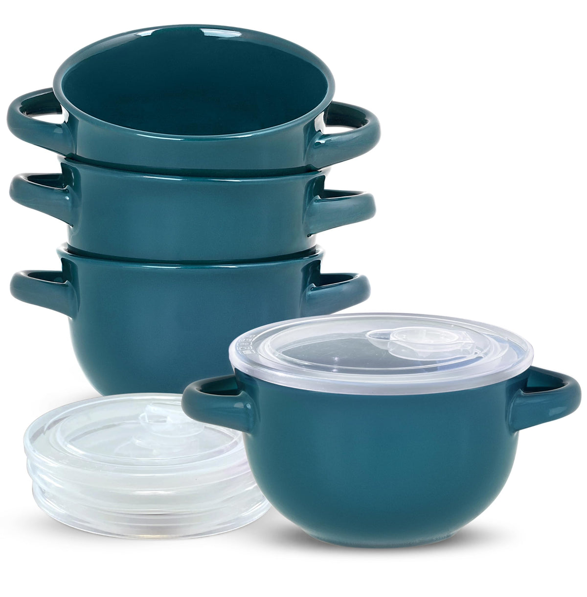 KooK French Onion Soup Bowl in teal, 18 oz, ideal for elegant oven-to-table meals.