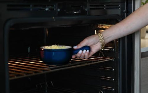 KooK navy 15-ounce dish ideal for personal portions and leftovers.
