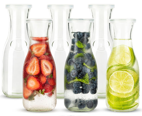 KooK glass carafe pitchers set of 6, clear jugs ideal for water and juice serving