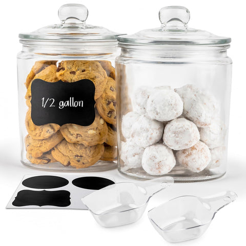 KooK half-gallon glass storage container set of two with airtight lids for pantry organization