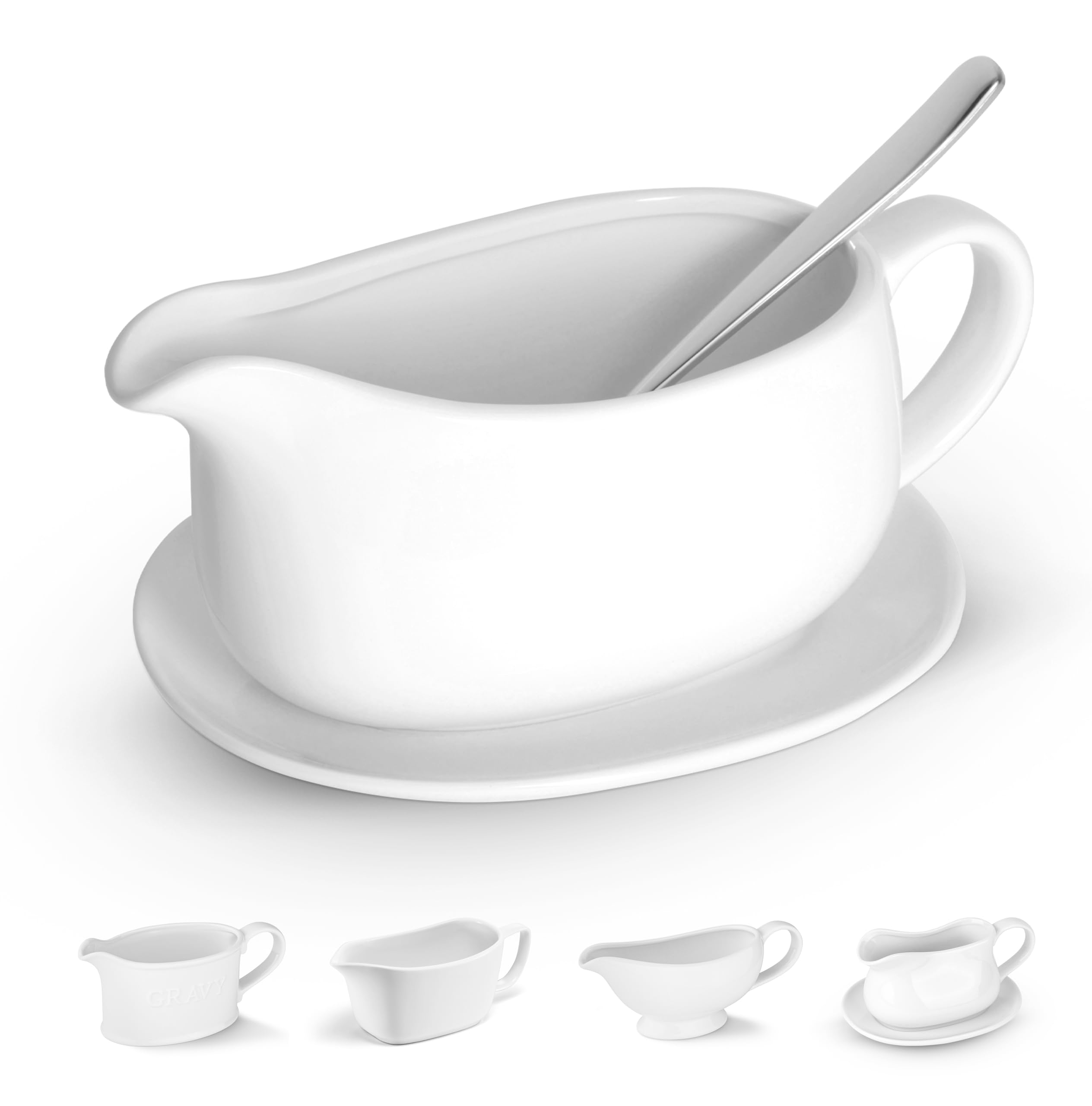 Kook Gravy Boat with Saucer in white for elegant sauce serving at table