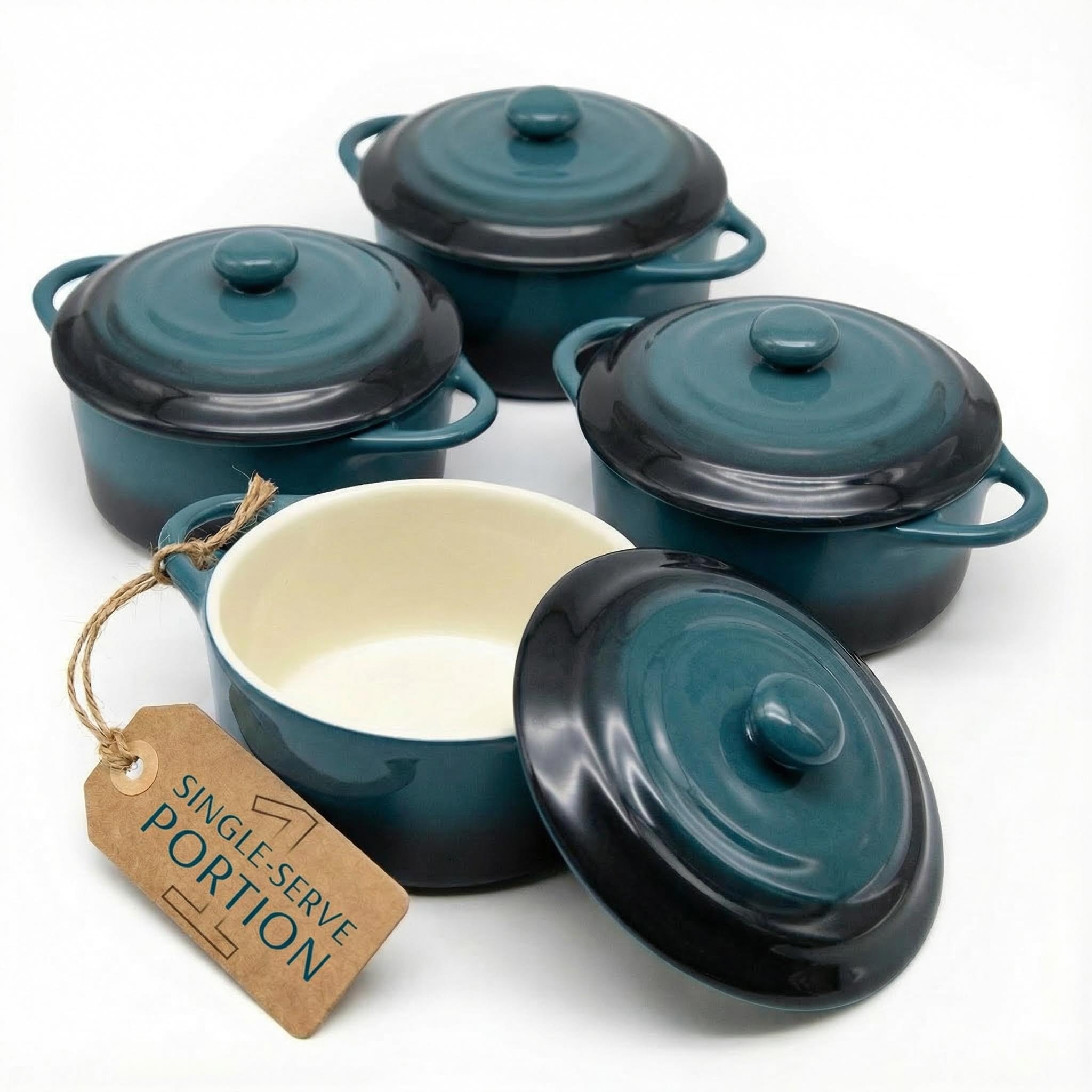 Kook Ceramic Mini Cocotte with lid and handles for individual servings.