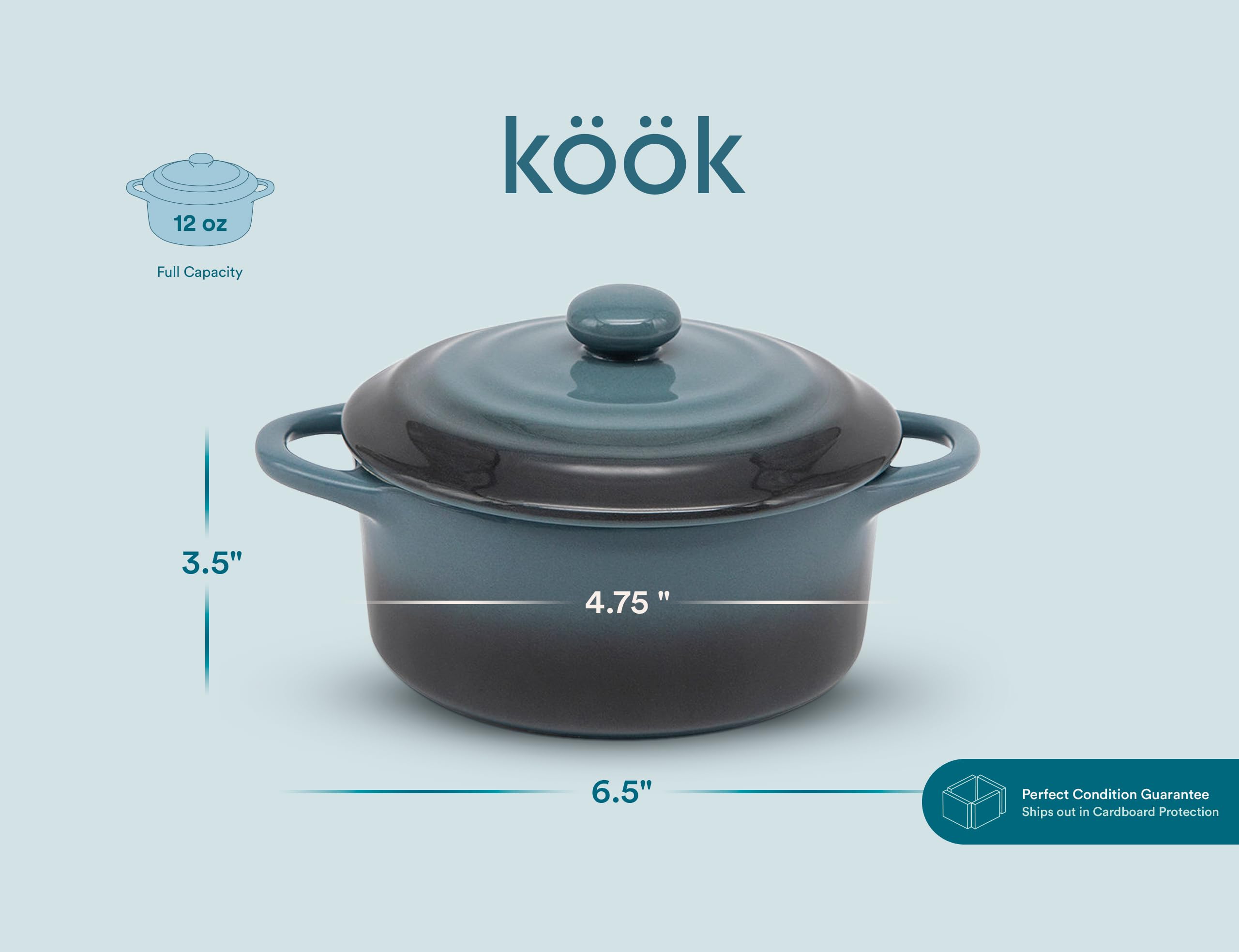 Kook cocotte lid fits snugly to keep contents warm.