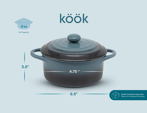 Kook cocotte lid fits snugly to keep contents warm.