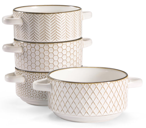 KooK Narbonne ceramic bowls with embossed rim for stylish everyday meals