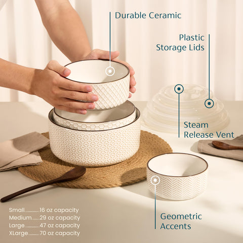 KooK Narbonne embossed ivory bowl 47oz ideal for family meals and batch prep