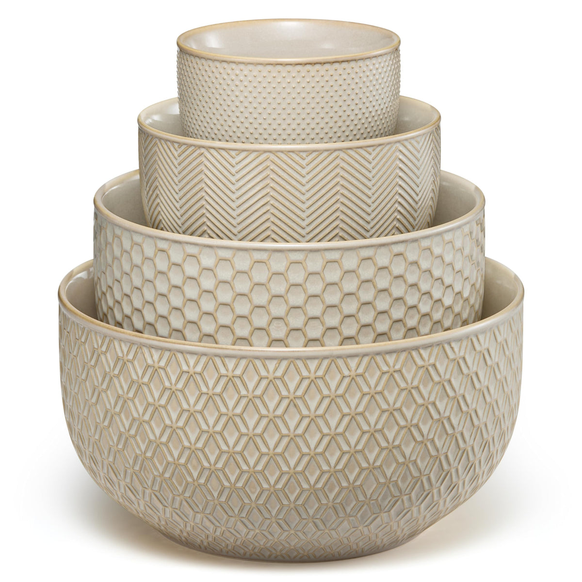 KooK Narbonne embossed nesting bowls for organized prep and stylish serving
