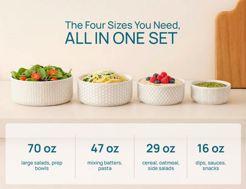 KooK Narbonne nesting bowls in ivory save space and simplify stacking