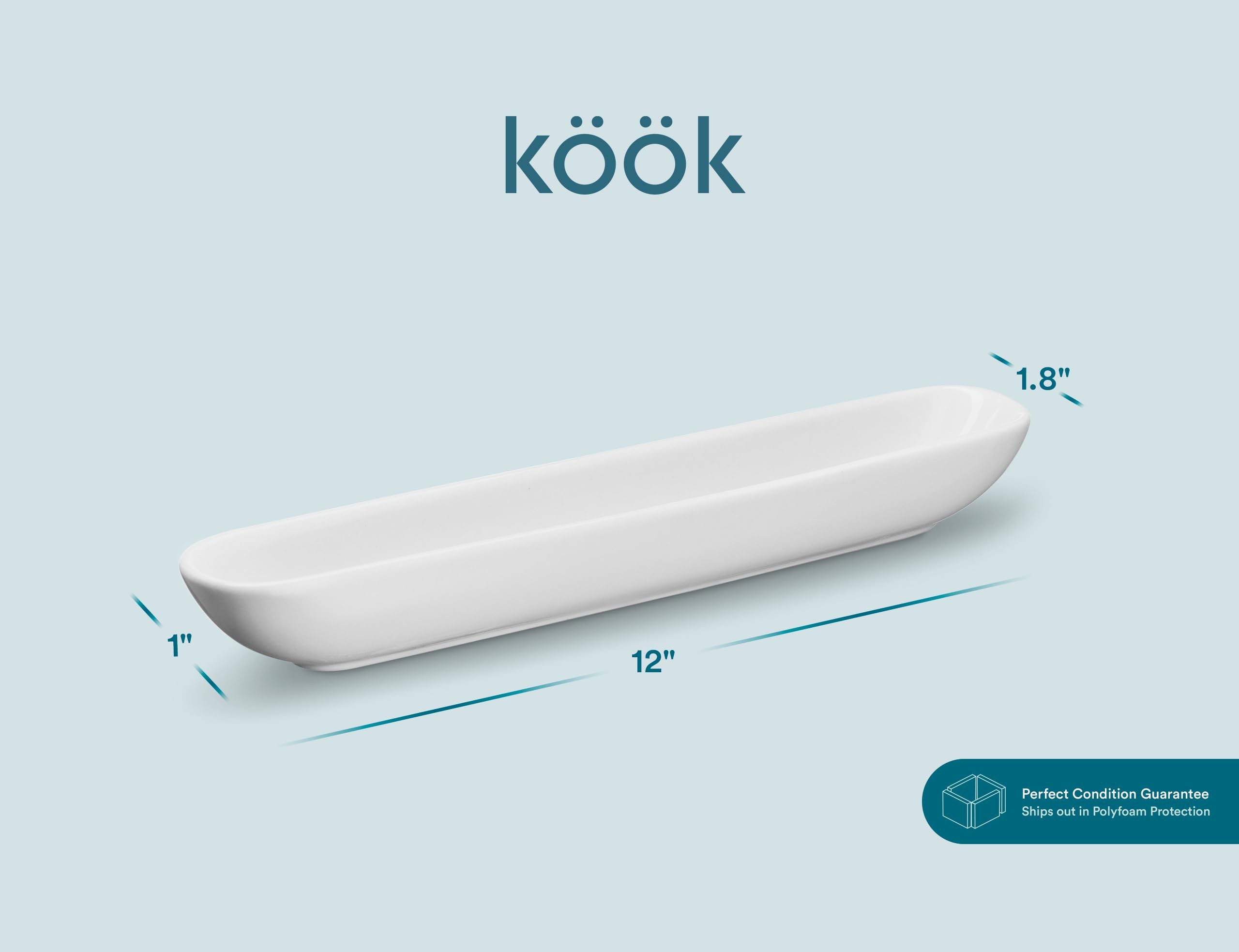 KooK narrow canoe-shaped tray elevates presentation.