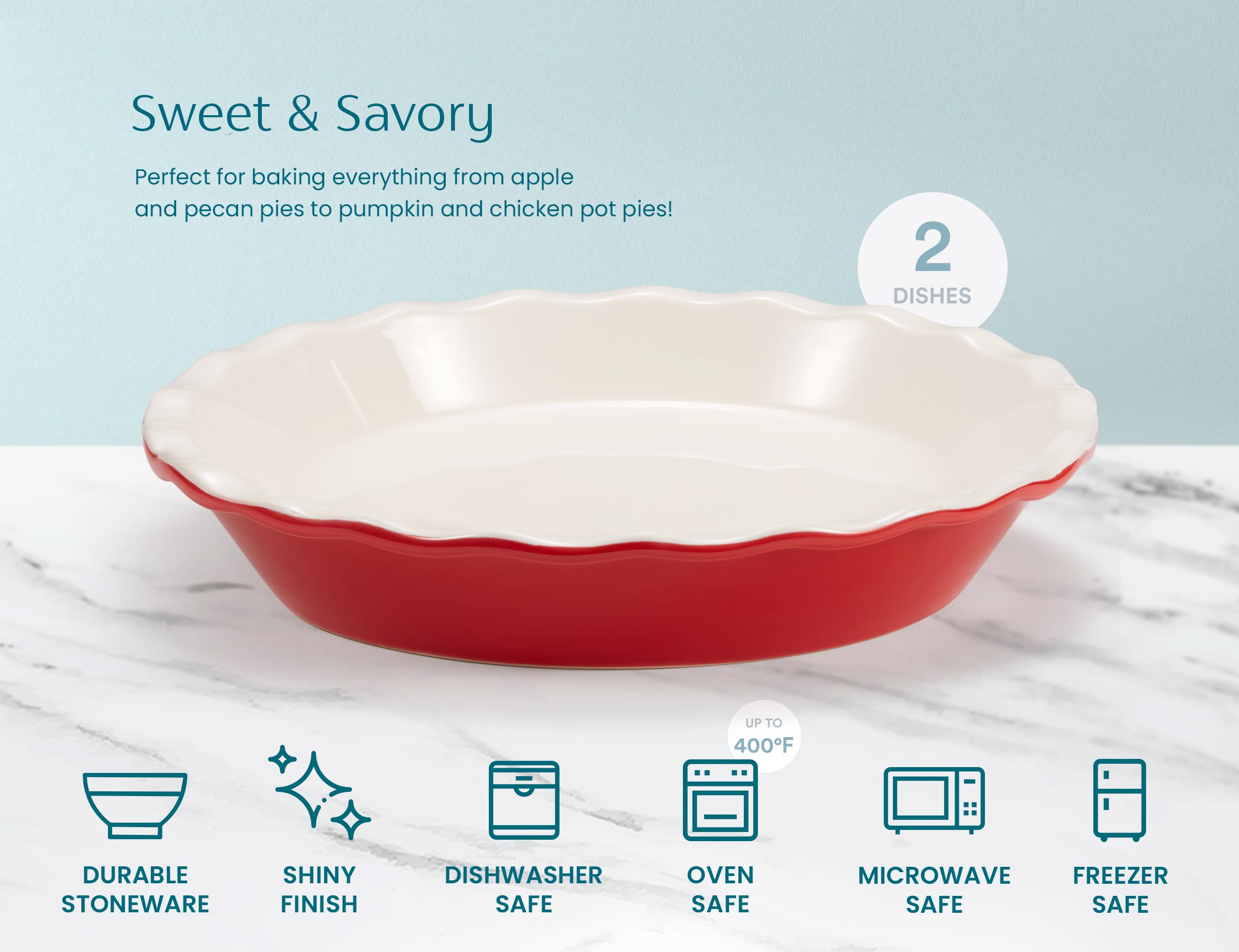 KooK Pie Pan 36oz capacity, ideal for hearty pies.