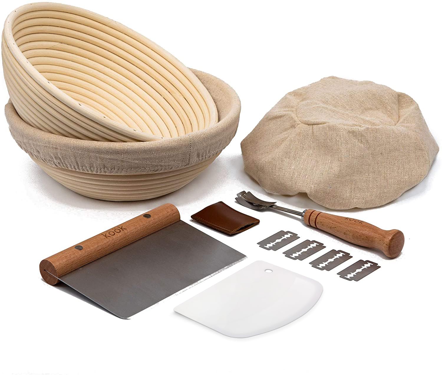 KooK Proofing Set with two 9-inch banneton baskets for patterned sourdough loaves