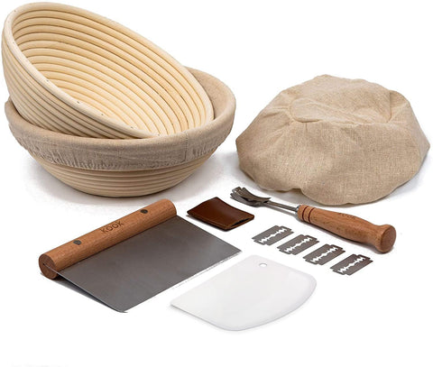 KooK Proofing Set with two 9-inch banneton baskets for patterned sourdough loaves