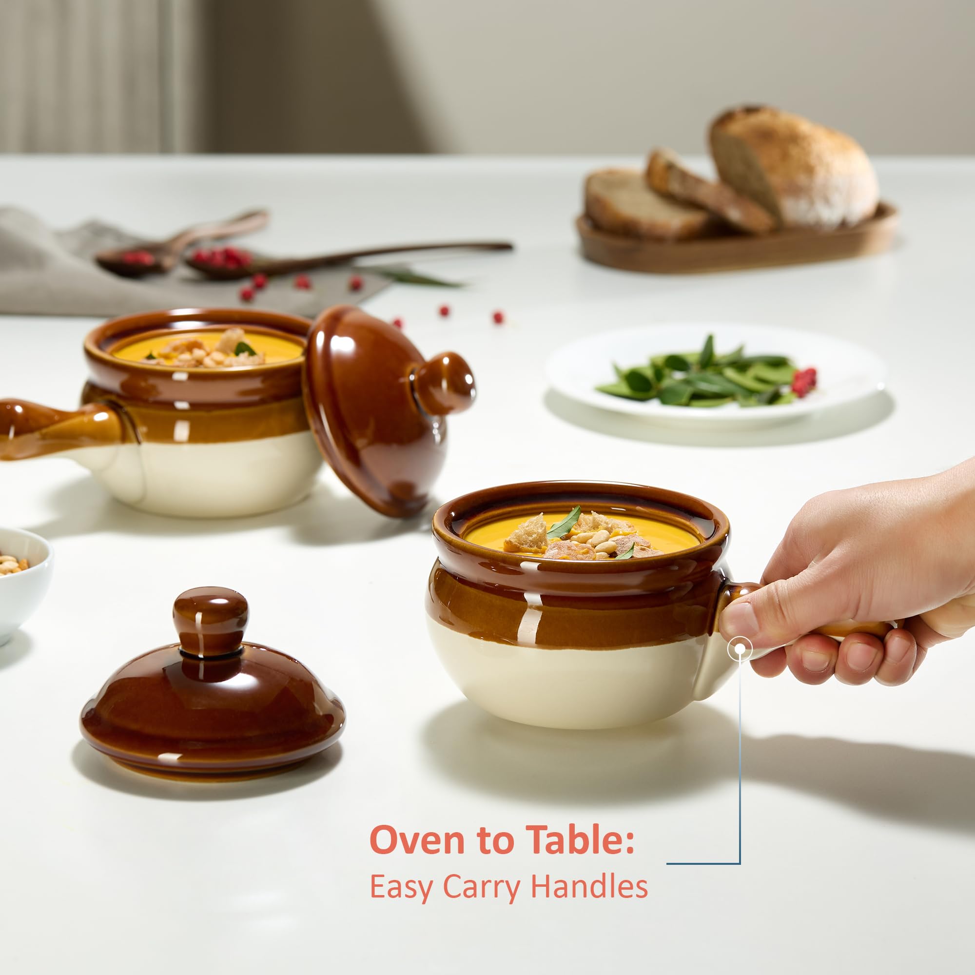 KooK Puebla ceramic bowl with large handle showcased for easy carrying and serving.