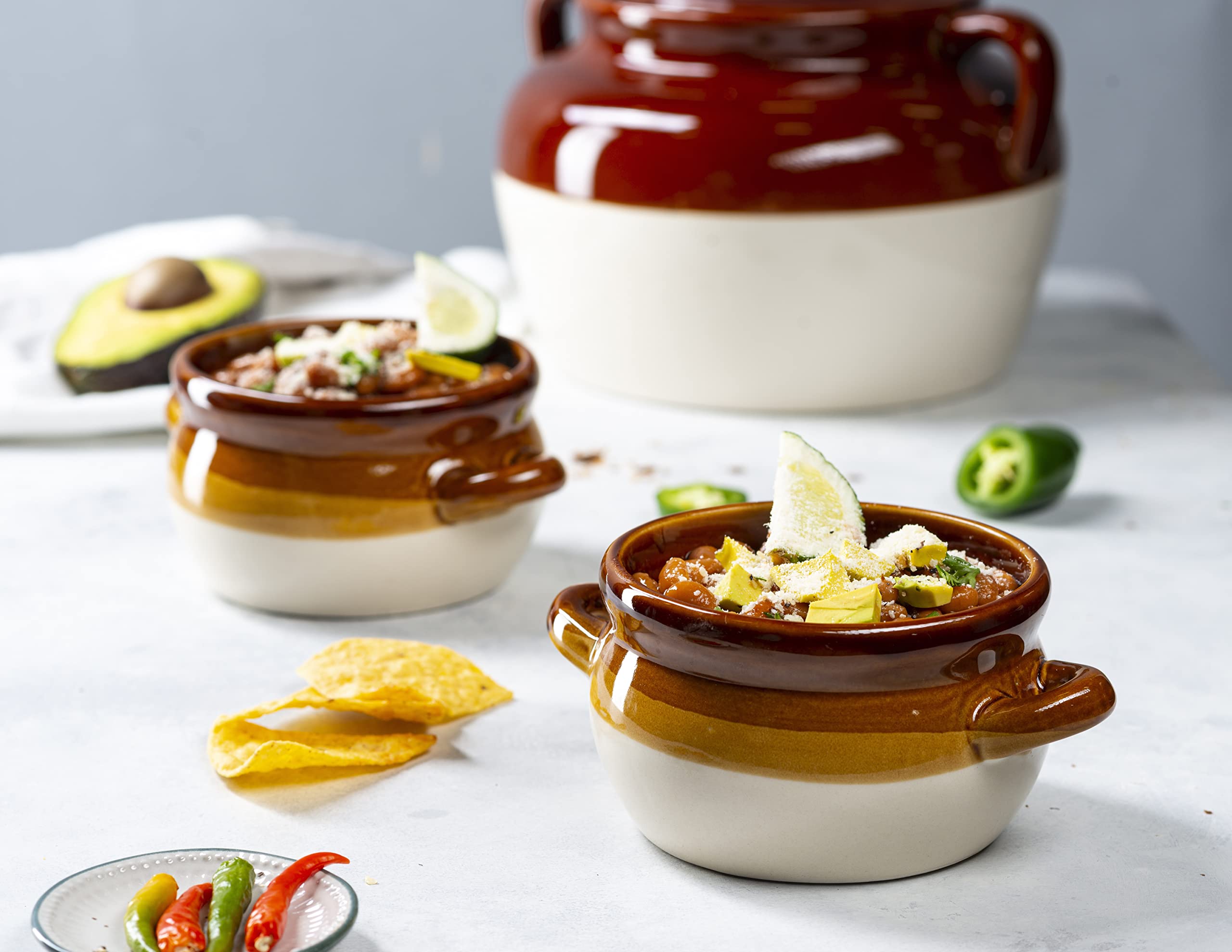 KooK Puebla collection hand-painted crock adds rustic charm to the table setting.