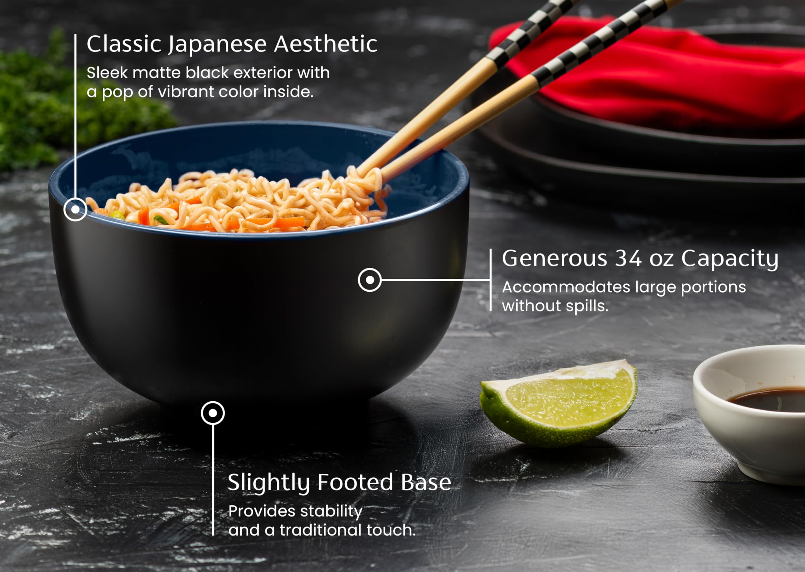 KooK 34 oz capacity bowl offers deep servings for ramen and pho.