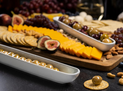 KooK olive boat tray for olives and bite-sized appetizers.